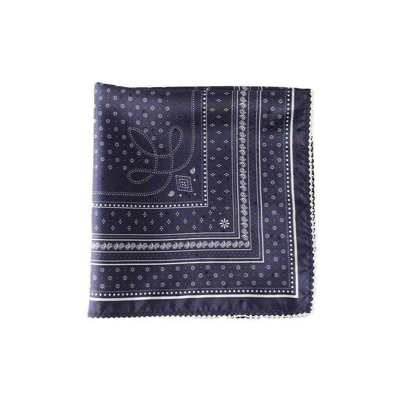 Vintage Navy Blue Silk Square Scarf Women 100% Mulberry Breathable Neck Protection Professional Light Mature Style Small