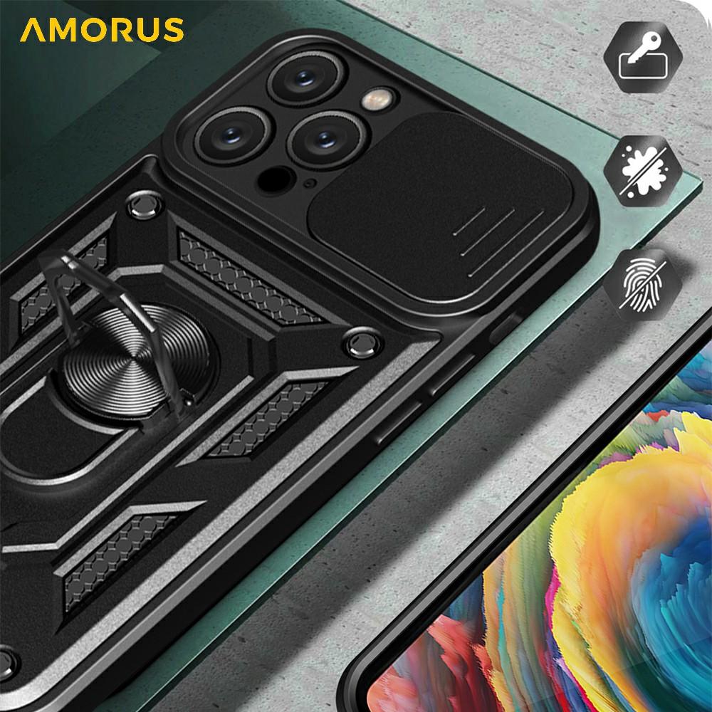 AMORUS For iPhone 16 Pro Max Case Kickstand PC+TPU Phone Cover with Camera Lens Slider