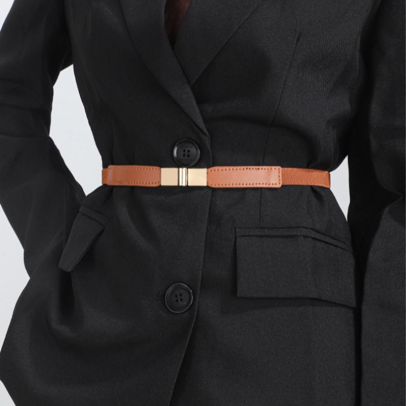 Elegant Vintage Waist Chain Belts Women's Korean Style Sweater Jacket Hooks Elastic Slim Fit Leather Belt