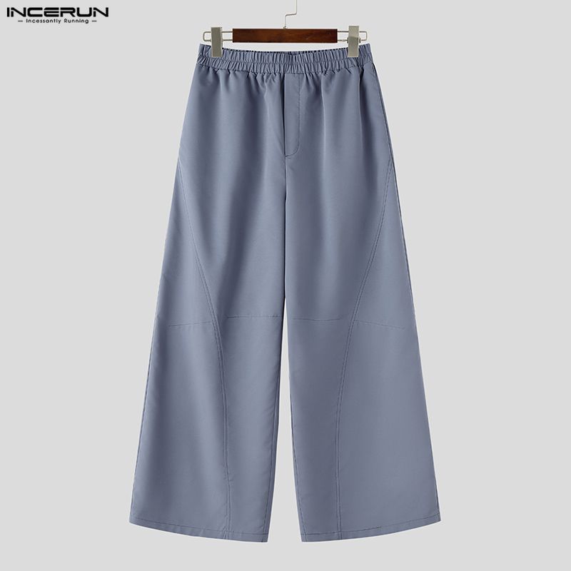 INCERUN Men's Elastic Waist Casual Loose Streetwear Trousers Hip Hop Wide Leg Pants