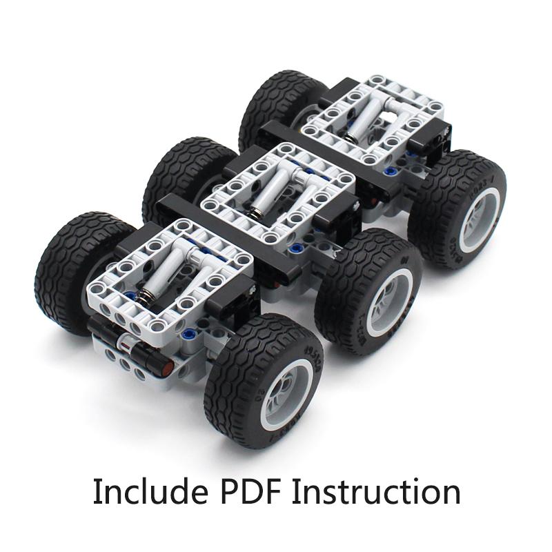 6-wheel Trailer Building Assembly Mini Size Three-axis Chassis Creating Bricks 119pcs Mechanical Unit Model Custom Build Technical Bricks Assembly