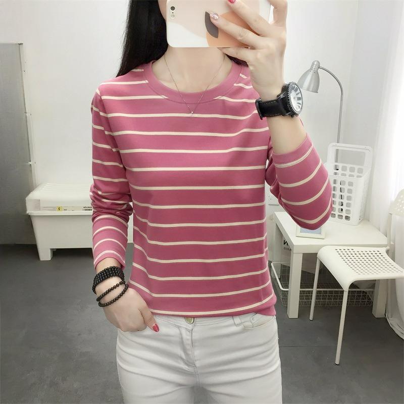 Plus Fat Plus Size Women's Loose Long-sleeved T-shirt Women's Autumn Cotton Striped Bottoming Shirt Top Clothes