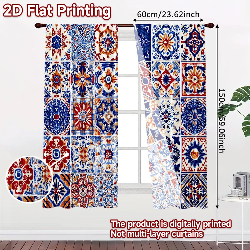 2 Stück 2D-Flachdruck-Vorhänge (Ohne Stange) Bunte Fliesen(1) Festival Kreative Vorhänge Stoffvorhänge Dekorationen Außen