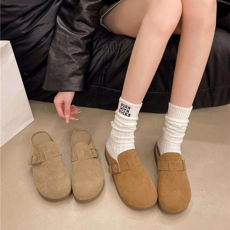 thick-soled round head half slippers women's autumn new outer wear non-slip sports and leisure small height-increasing bag head slippers