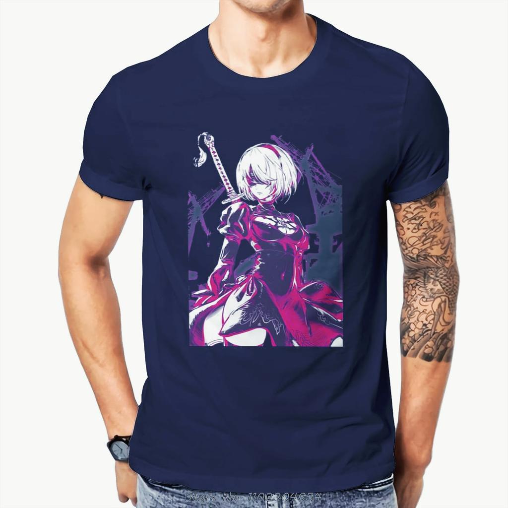 2025 High Quality O-Neck Cotton Neon Print High Quality T-Shirt NieR Automata Sleeve Short T-Shirt Tees Harajuku Streetwear