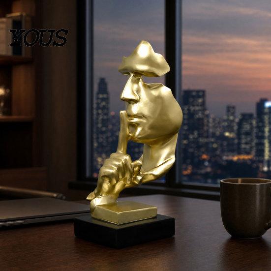Gold Black White Figurine Abstract Faceless Sculpture, Modern Minimalist Silence Resin Statue, Luxury Light Figure Home Decor for Office