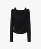 Mongdol [Set] One-Shoulder Draping Layered T-Shirt Black Mdts088Black