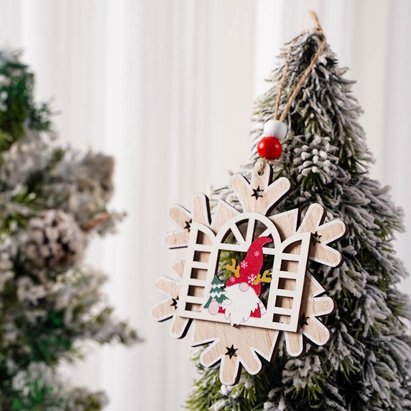 New Wooden Christmas Tree Decorations: Santa, Old Man, Snowflake, Faceless House Pendant.