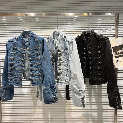 Herbstmode Oberteile Klassische Metallrippenschnalle Koreanischer Stil High-End-Design Schultergurte Gewaschene Denim Kurzjacke