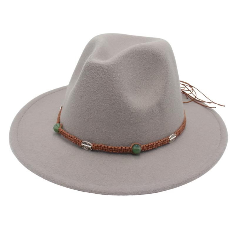 

2023 Новий Циліндр Нефритові Аксесуари Плетений Флісовий Пояс Зовнішня Торгівля Джазова Капелюх Широкі Поля Показують Маленьке Обличчя Велике Коло Голови Фетровий Капелюх L（58-60cm） світло-сірого кольору