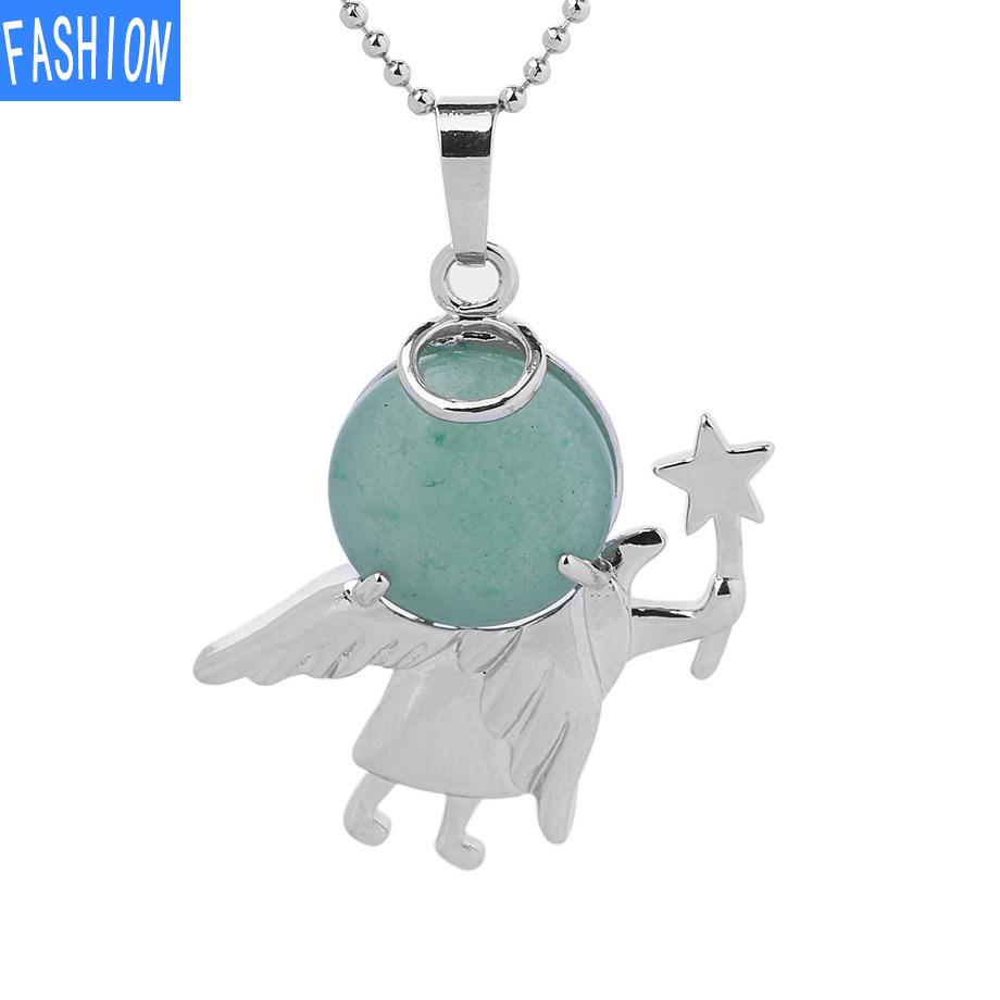 

Фея палка ангел кулон ожерелье натуральный камень кристалл полудрагоценный камень инкрустация ожерелье 19 цветов greenaventurine