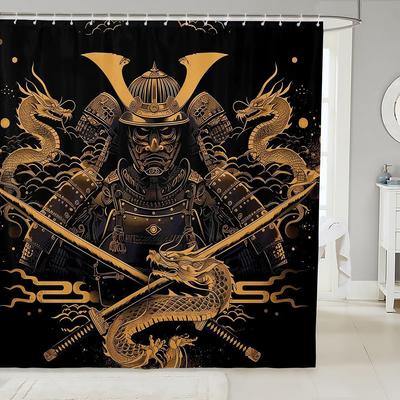 Samurai Fabric Shower Curtain Japanese Style Shower Curtain for Kids Boys Girls Vintage Dragon Bathroom Waterproof Accessories