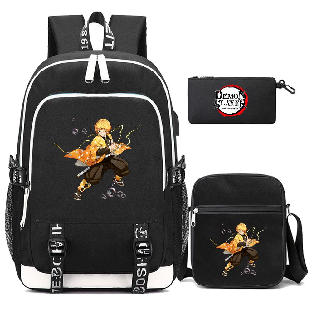 3Pcs/set Cartoon Demon Slayer Printed Backpack Large Capacity Bookbag Student Boy Girl School Bag Outdoor Laptop Travel Bag Gift