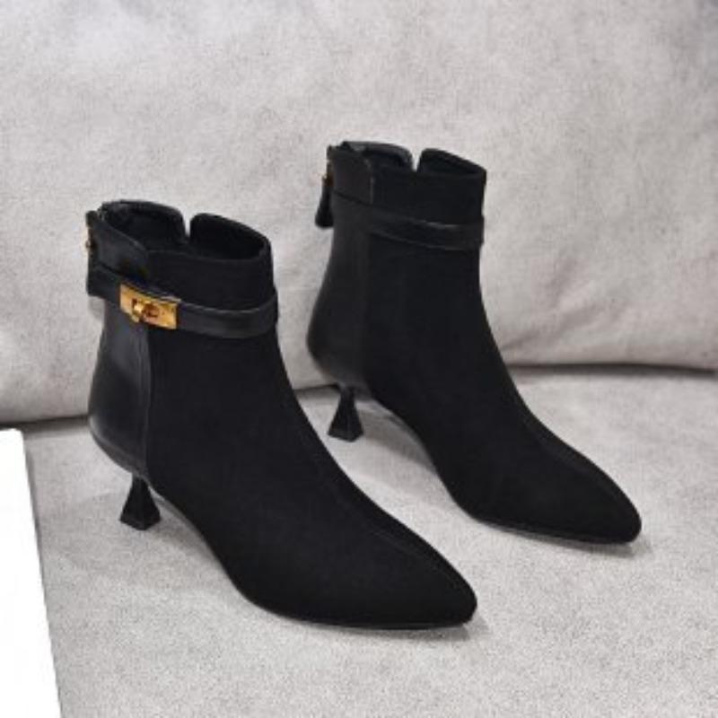 Pointed-toe Ankle Boots, New High Heels, Slim Fashion Boots with Fleece Comfort Women's Shoes