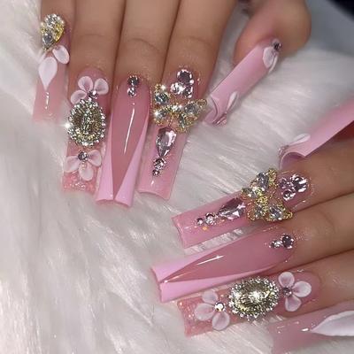 Schmetterling Strass Maniküre Tragbare Nägel Mittellange Ballett Falsche Nägel Nagelsticker Tragbare Nägel