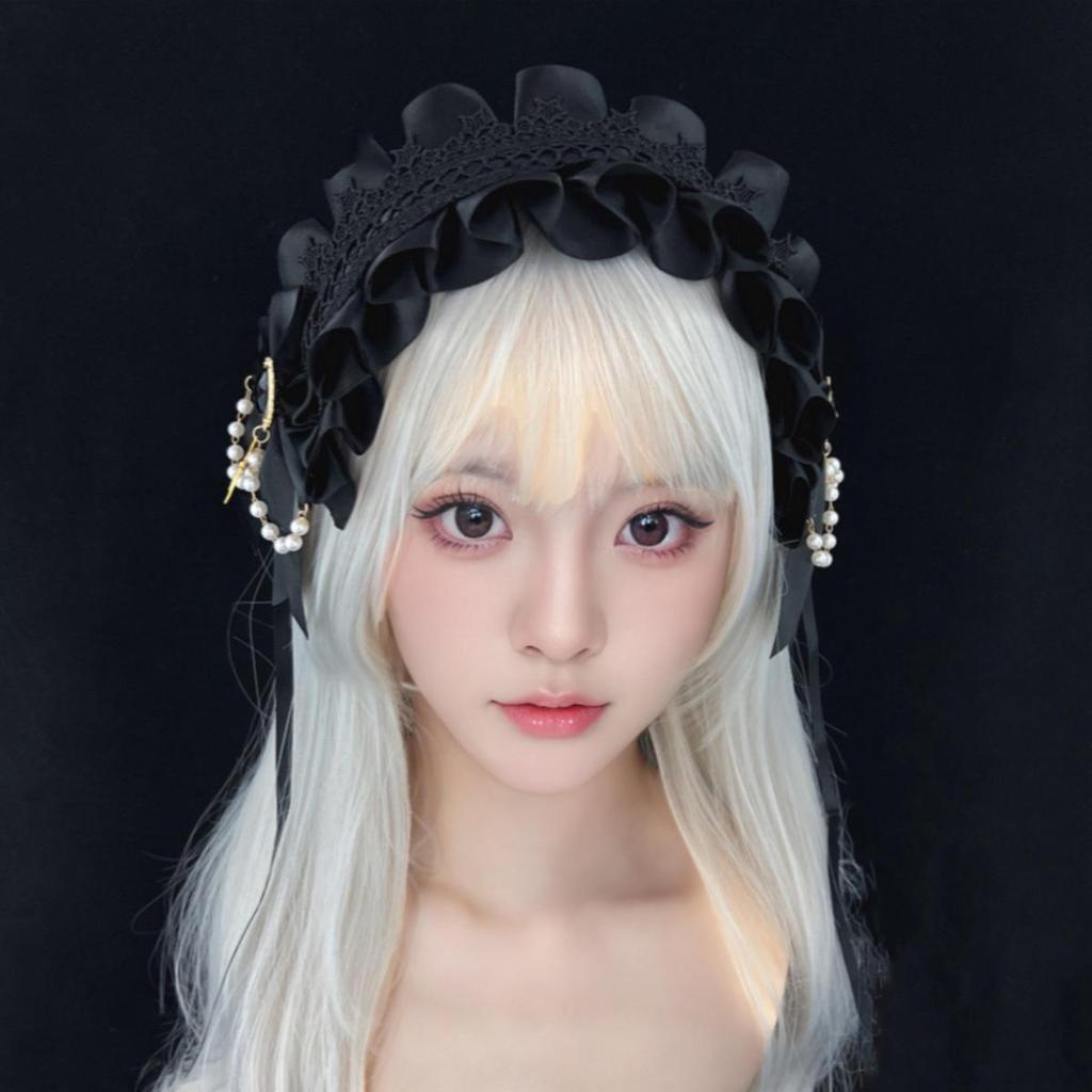 Lolita Lace Ribbon Bow Headband & Skirt Headdress