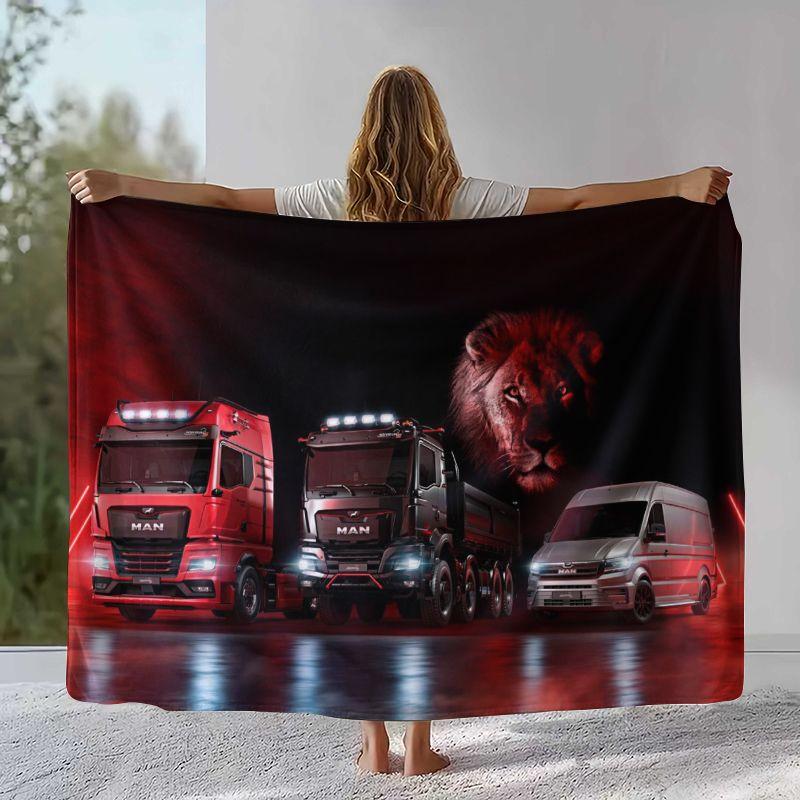 Klassische MAN LKW Flanelldecke, Ultraweiche Warme Plüschdecke für Zuhause Schlafzimmer Bett Sofa Abdeckung Büro Camping Picknick Geschenk