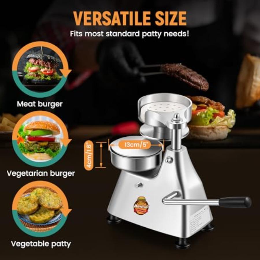 5-inch Commercial Burger Patty Maker Stainless Steel Hamburger Press with 400 Pcs Patty Papers for Beef Pork Chicken Patty in S