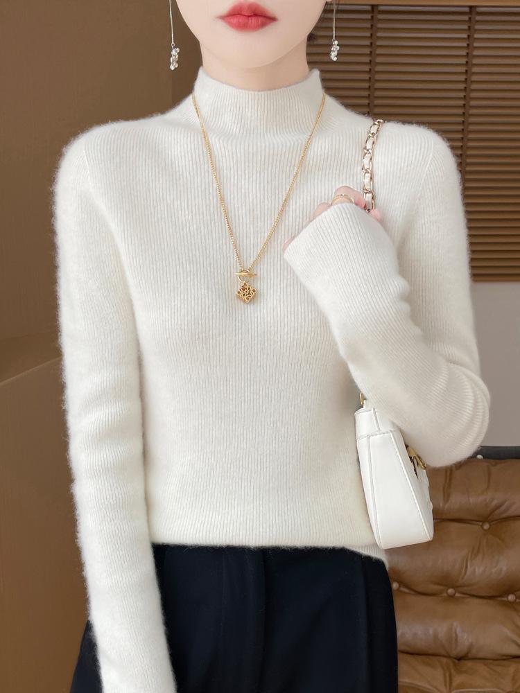 Women's Designer-Inspired Slim Fit Half-High Collar Knit Sweater, Thick Solid Color, Perfect Autumn/Winter Base Layer
