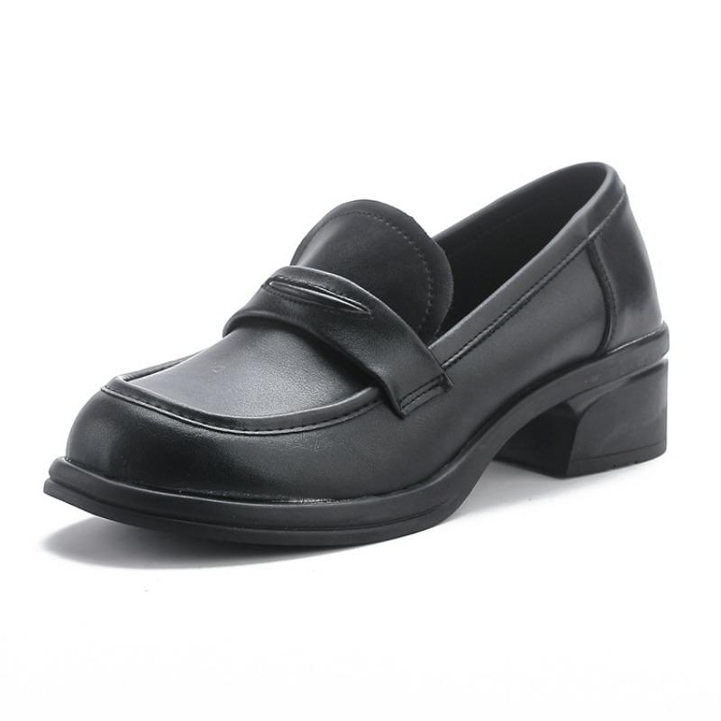 Cowhide Women's Shoes, Genuine Leather, Low-top Thick Heel, Medium Heel, Soft Sole, Soft Surface, Round Head, Comfortable and Versatile, Casual Office