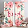 2pcs 2D Flat Printing Party Curtains Blessed Floral Watercolour Polyester Without Electricity Festive Holiday Use for Home Wall