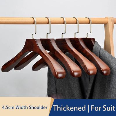 1PCS Cabide de Terno Retrô Espessado, 4,5cm Ombro Largo Cabide de Roupa Adulto com Gancho Prateado/Dourado, Racks Organizadores de Madeira Sem Marcas