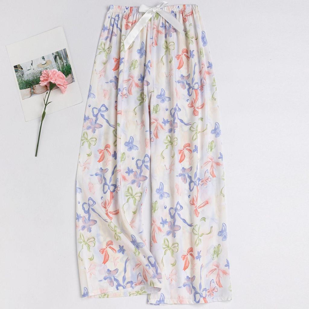 Women's Floral Cotton Silk Pajama Pants, Mosquito Repellent, Outdoor & Home Wear, Plus Size, Lightweight Summer Style.