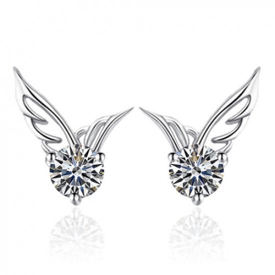 Elegant Silver Jewelry Earrings Crystal Angel Womens  Zircon Versatile Stud +