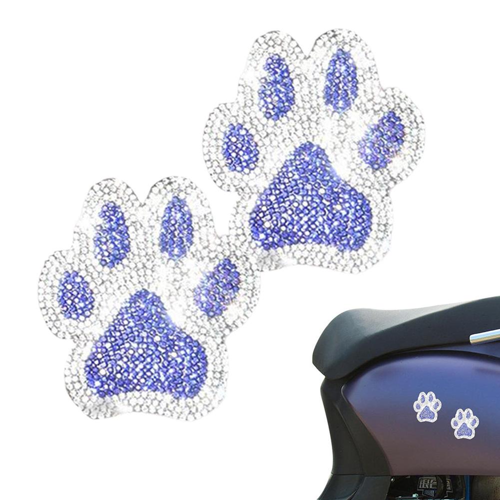 Rhinestone Embellished Paw Print Car Sticker Set with Strong Adhesives Water Resistant Decorative Decals Pack of Two