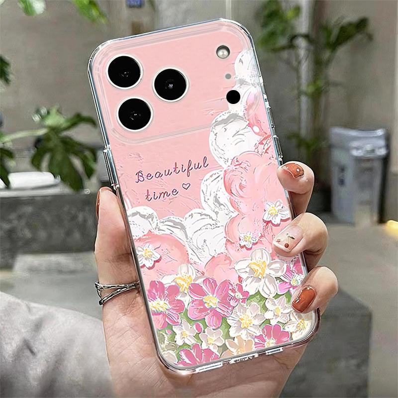 Oil Painting Flowers Phone Case For iPhone 17 Pro Max Coque iPhone 16 15 14 13 12 Pro Max 11 Clear TPU Silicone Soft Cover