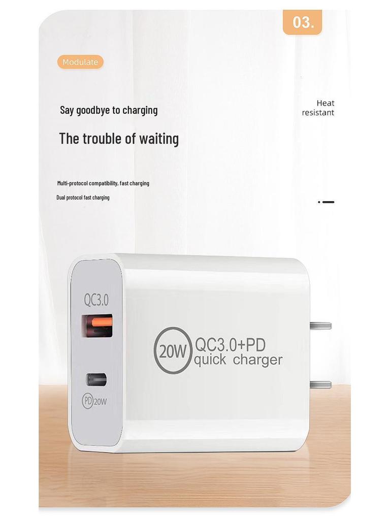 PD20W Fast Charger: Dual Port A+C QC3.0 Set for Apple 12, EU/US Plug Compatible