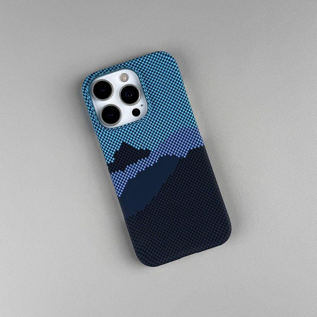Kevlar Magnetic Case for iPhone 17 Pro Max - Sunset Mountains Design, Thin, Lightweight, Anti-drop