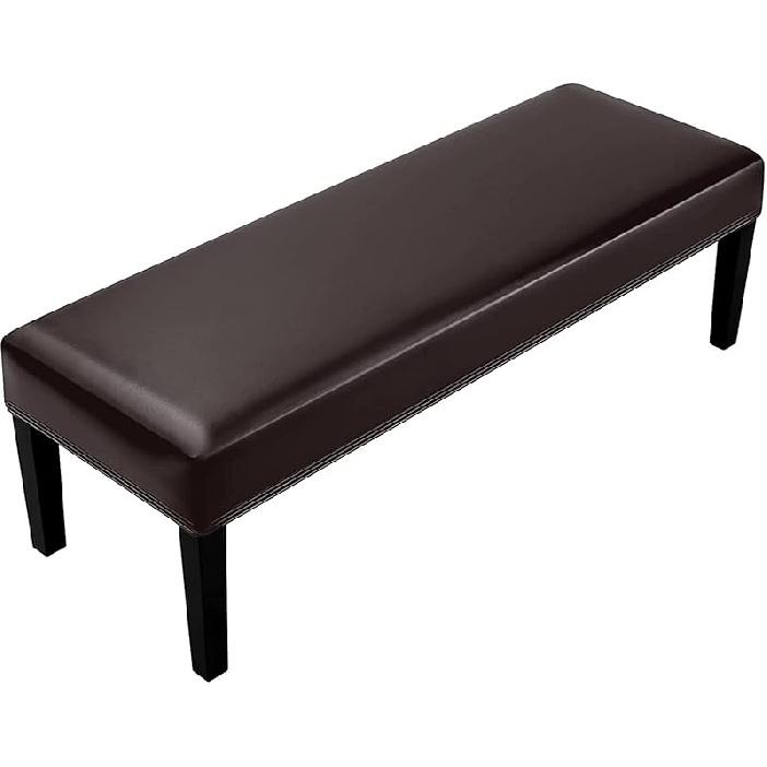 Super Stretch Leather Dining Bench Cover, Removable Bench Slipcover Waterproof Bench Seat Protector Cover for Living Room, Bedroom, Kitchen,Brown