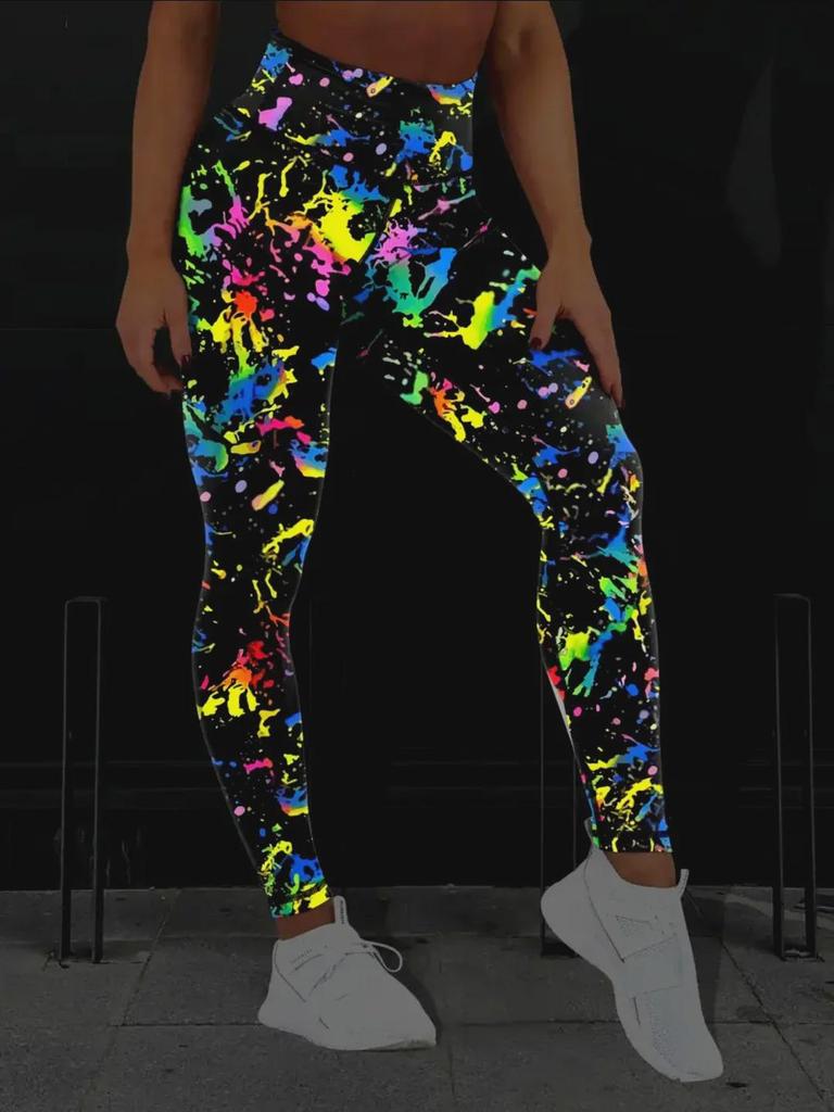 New Luminous High-Waist Yoga Pants - European & American Peach Print Sports Leggings for Women