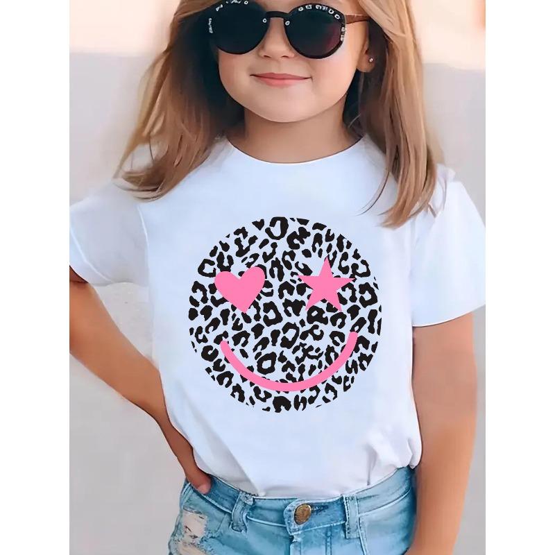 Summer Fashion Girls Short Sleeve T-Shirt Print Cartoon Casual Versatile 110 белый