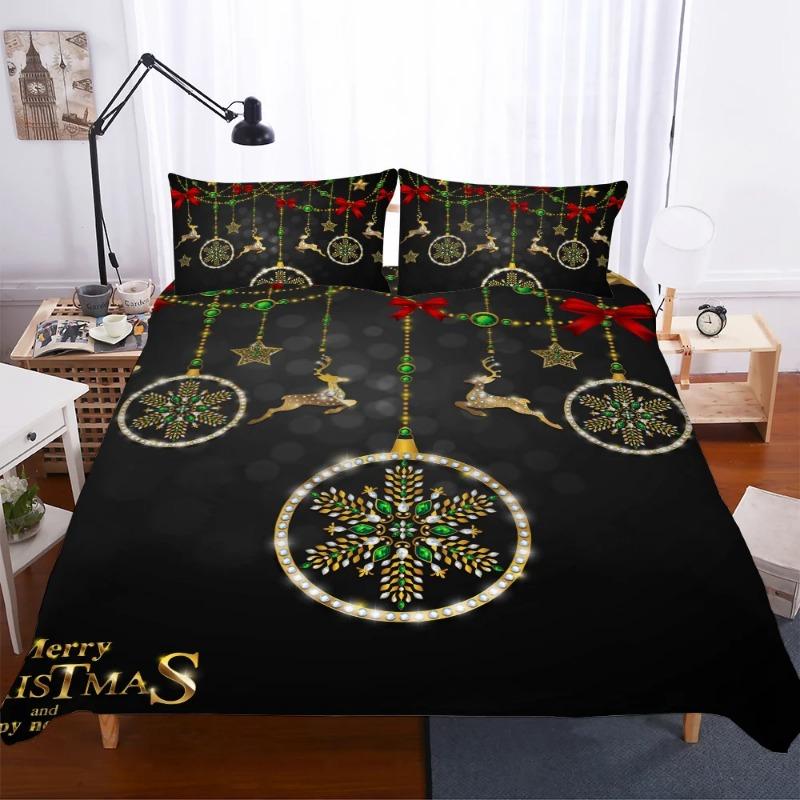 Påslakanset Jul Snöflinga Rådjur Påslakan Vuxen Queen King Size Sängkläder Täcke Örngott Hemtextilier