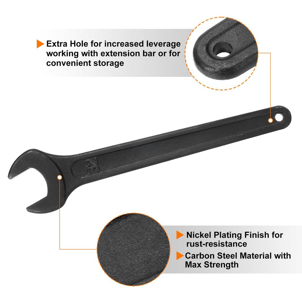 uxcell Spanner Wrench Set of Thick Carbon Steel for Auto Repair and Furniture Black Single-Ended 2, 32mm, Open-End Wrench, Assembly,
