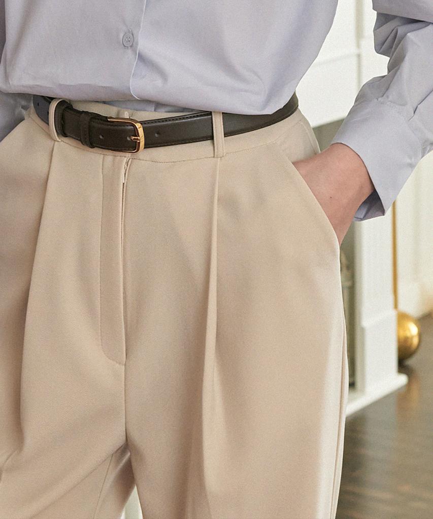 MICANE Classic One-Pleat Wide Slacks Light Beige