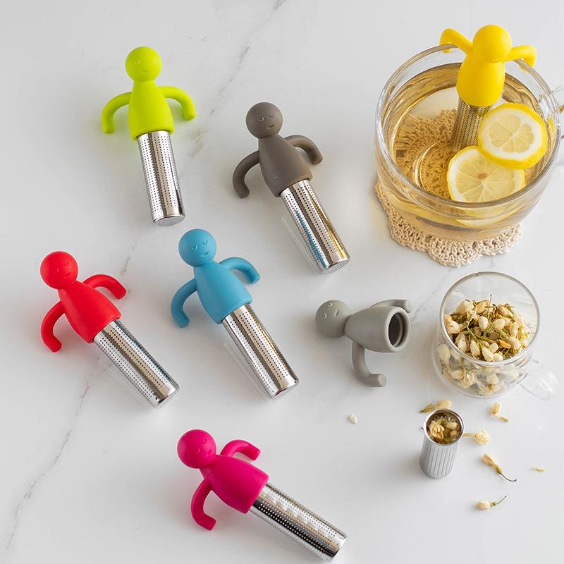 Stainless Steel & Silicone Human-Shaped Tea Infuser - Mesh Hanging Cup Style Tea Strainer & Dregs Separator