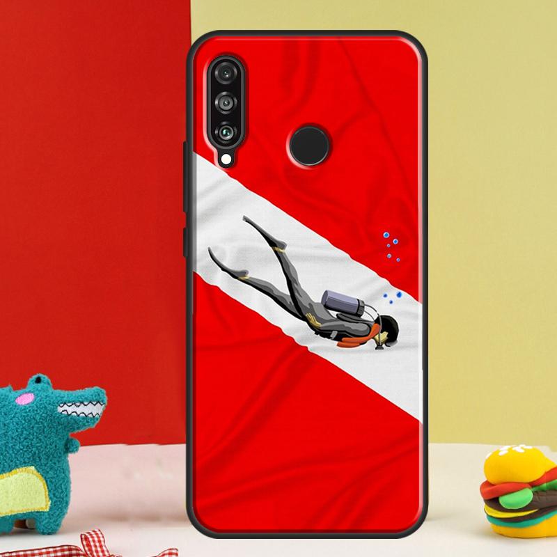 Diver Down Scuba Flag For Huawei Nova 9 10 SE 12i 12s 11i 5T Y91 Y90 Y60 Y70 Y72 Y61 P60 Pro P20 P30 P40 Lite Case