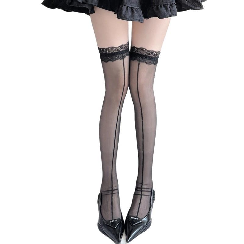 Thin long tube stockings lace thigh socks shrimp line striped long tube over the knee high tube socks female sexy pure desire