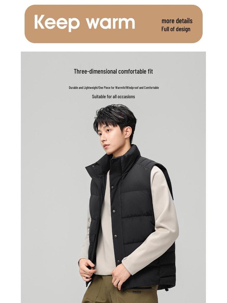 Men's High-End Fashion Lightweight Sleeveless Down Vest with Stand-Up Collar