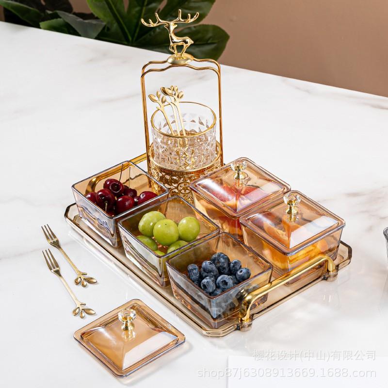 Nordic Style Glass Serving Tray Set With Divided Dishes Lids Fruit Nuts Snacks Dessert In Restaurant KTV Hotel