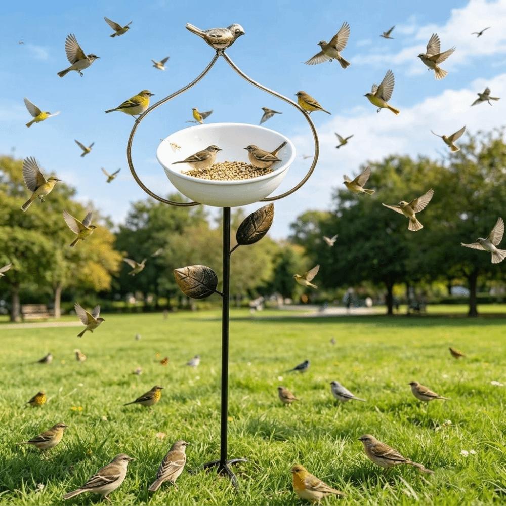 Cast Iron Garden Stake Bird Feeder Large Capacity Bowl Feeder Bird Feeding Station  Outdoor Yard