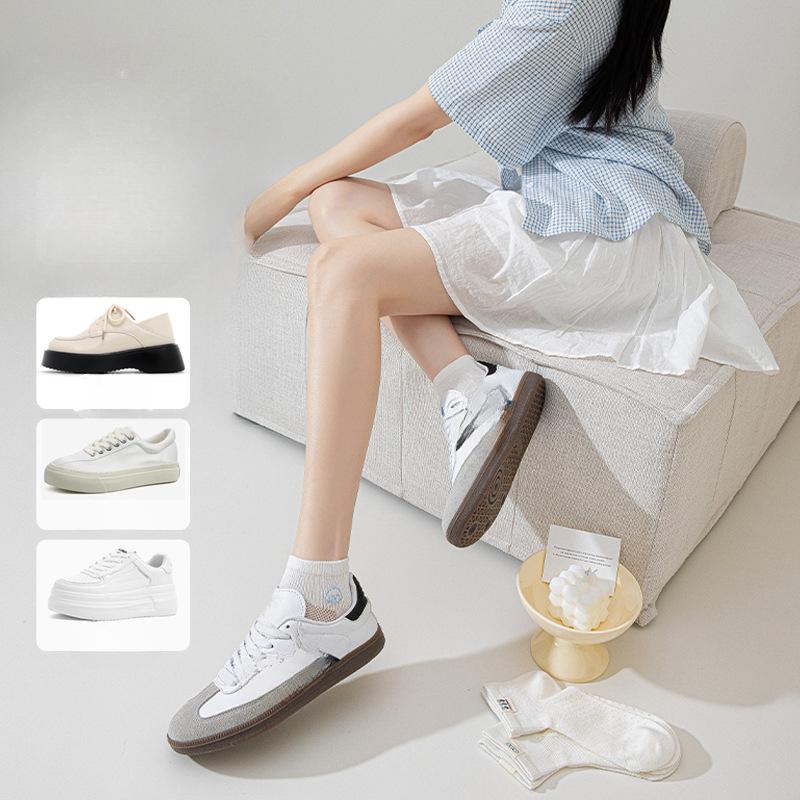 White Socks for Women, Summer Thin Mesh Breathable Cotton Socks, Women's Short Socks, Cute Cartoon Embroidered Short Socks