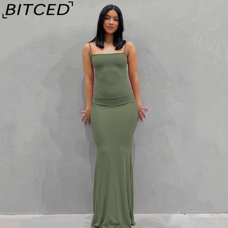 BITCED Solid-colour Women's Dress Fitted Peach-shaped Bottom Strapless Long Fishtail Dress
