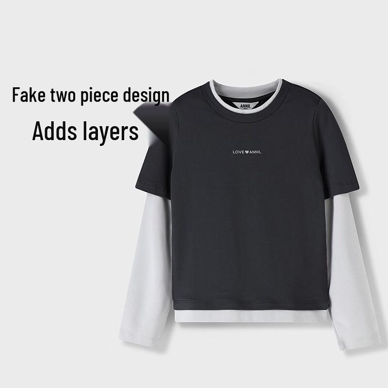 Annil Girls Spliced Round Neck Long Sleeve T-Shirt 150