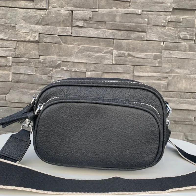 Women Shoulder Bag Genuine Cowhide Leather Handbag Zipper Pockets Large Capacity Female Crossbody Small Bag White