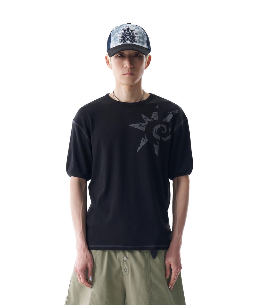 AAKAM Ribbed Star Ringer Top (Black)