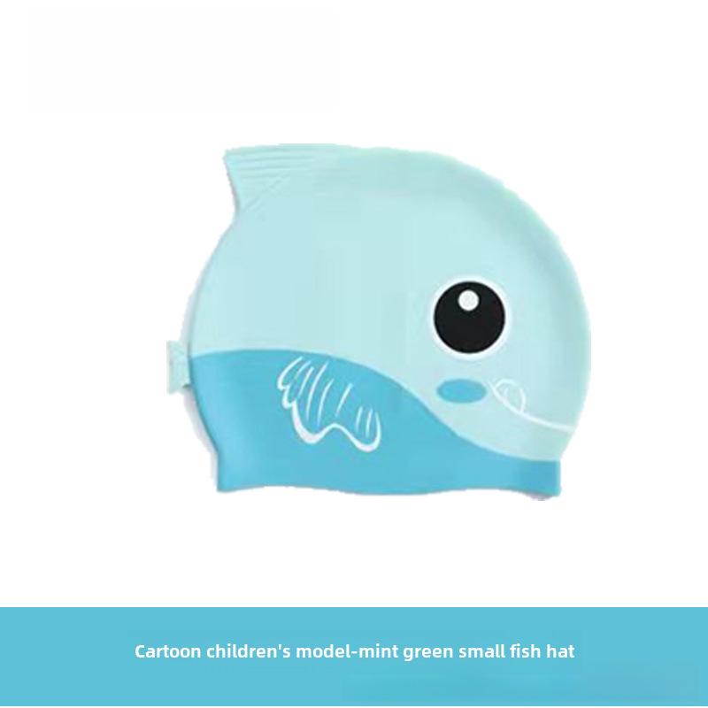 Vysoce elastické silikonové plavecké čepice pro všechny věkové kategorie - Pohodlné, netuhé s potiskem žraloka a ochranou uší pro muže, ženy a děti